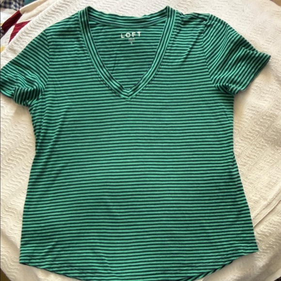 LOFT Tops - LOFT Blue & Green Striped V-Neck Short Sleeve Tee
